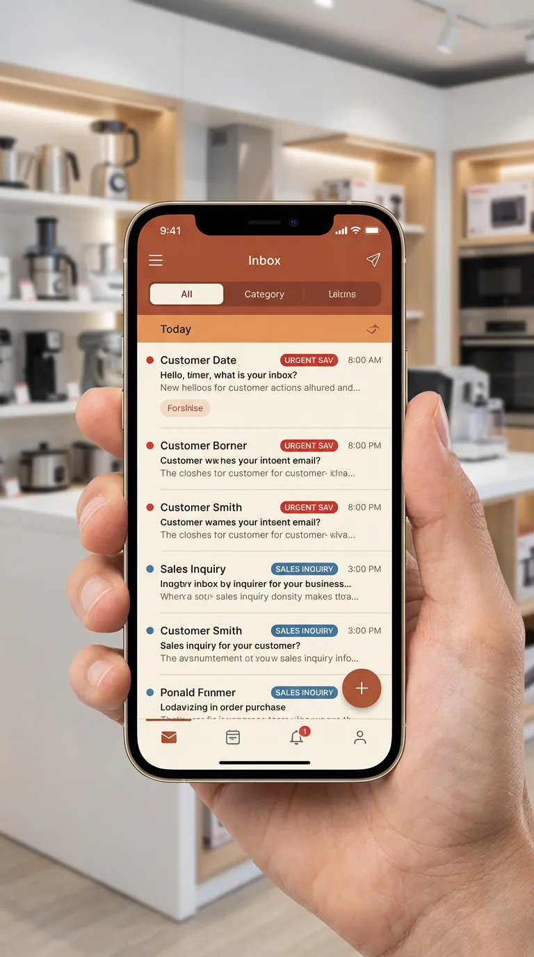Fil de demandes trié sur smartphone : devis, SAV urgents, renseignements — tout classé automatiquement